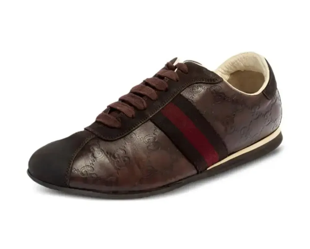 GUCCI Guccissima Monogram Leather Web Sneakers Oxblood Brown Sz 9.5G/US10 $1095